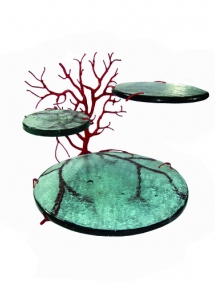 BG-710 3-Tier Glass Disc Server on Red Coral Stand