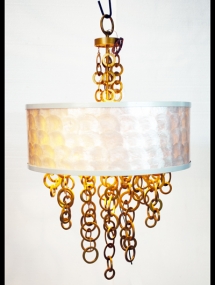 L-985A_Gold Ring Chandelier with Capiz Shade