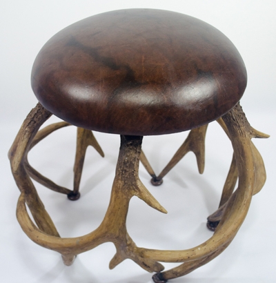 AT-064_Antler Stool with Leather Cushion