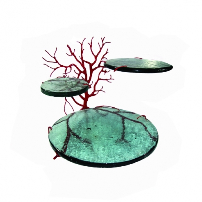 BG-710 3-Tier Glass Disc Server on Red Coral Stand