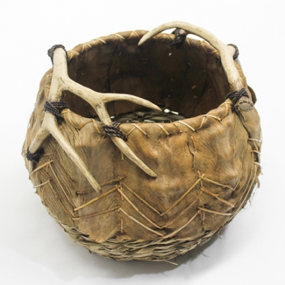 CFB-05_Coconut Fiber Ball Planter with Antler Horn Handle