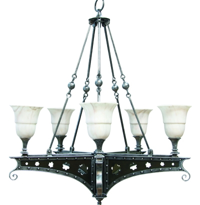 L-604BL_Machine Age 5 light chandelier with allabaster