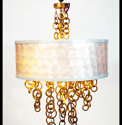 L-985A_Gold Ring Chandelier with Capiz Shade