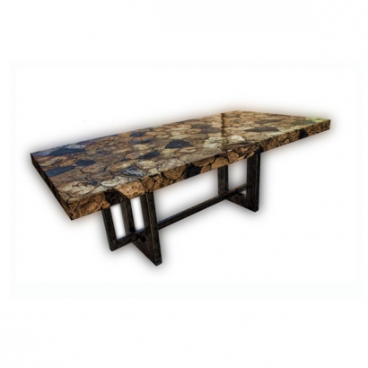 PW-064A_Inlayed Petrified Wood Dining Table