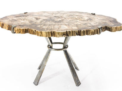 PW-201_Petrified Wood Cocktail Table with Flatbar Legs