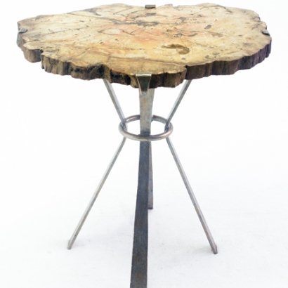 PW-202_Petrified Wood Side Table with Flatbar legs